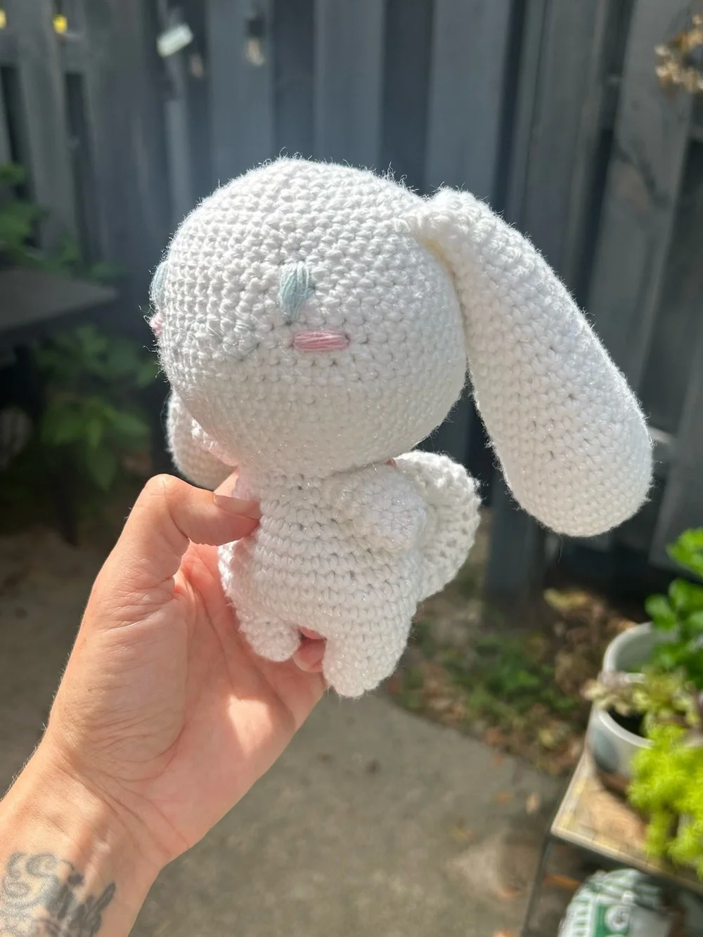 Handmade White Sparkly Crocheted Amigurumi Cinnamorol Plushie